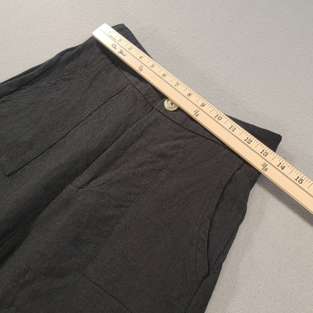 Little Lies 100% Linen Wide Leg Pants High Rise Black Patch Pocket Women's M - Picture 4 of 9